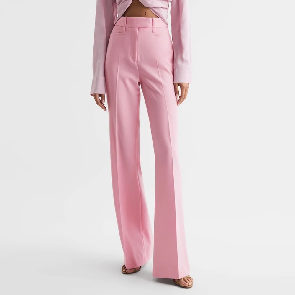 Reiss - Blair Wool-blend High Rise Wide Leg Trousers - Pink